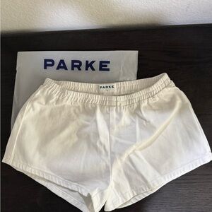 NWT PARKE elastic denim shorts in white